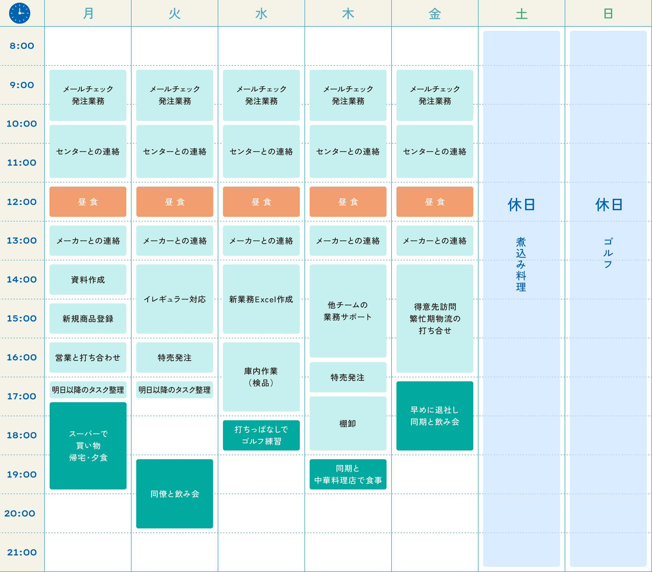 Y.T.の一週間のスケジュール表